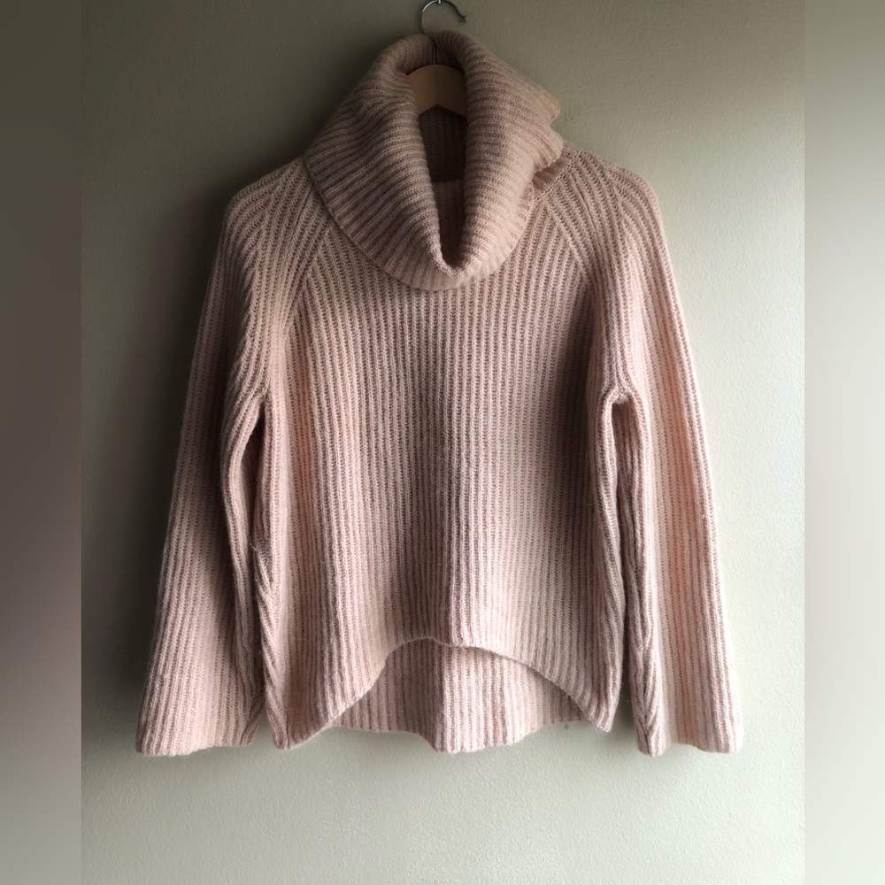 J. Crew Point Sur Ribbed Turtleneck Mohair Blend light Pink Knit Sweater size XS